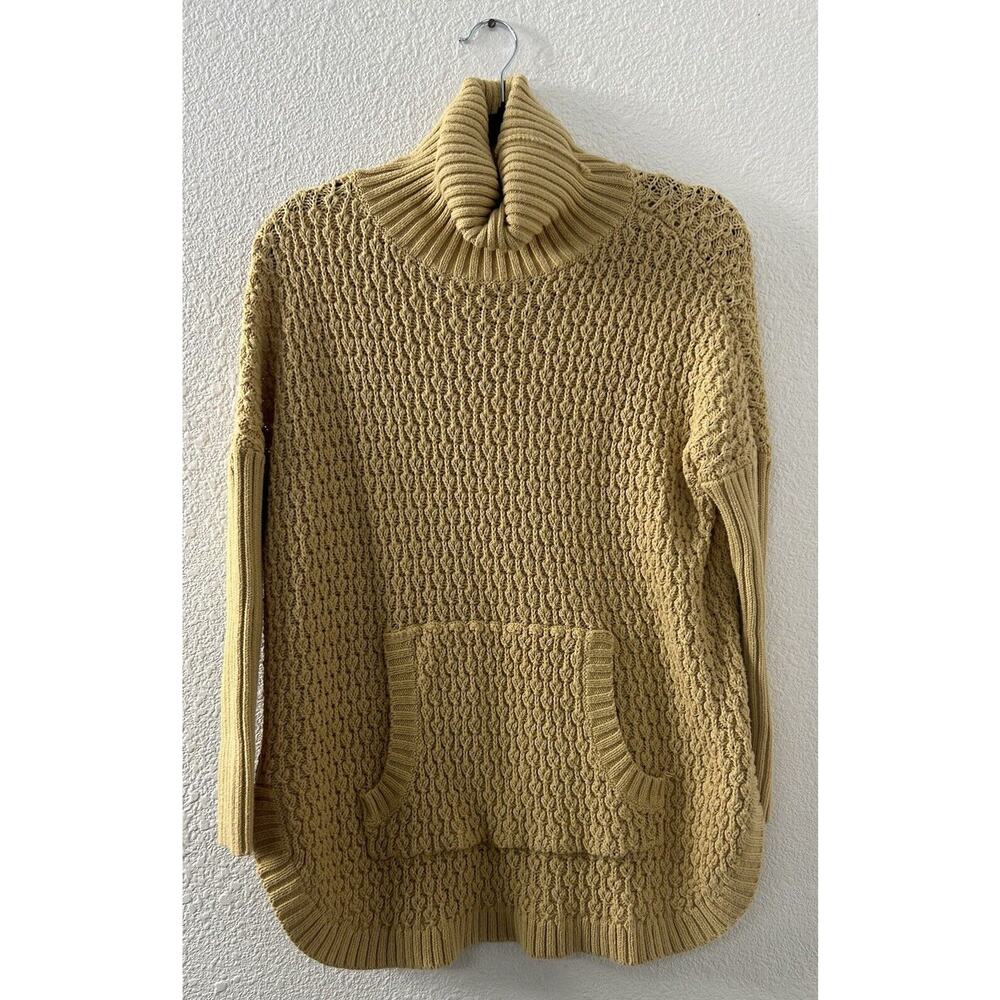 Charming Charlie Size S Tan Chunky Knit Sweater Turtle Neck Pocket GrandpaCore
